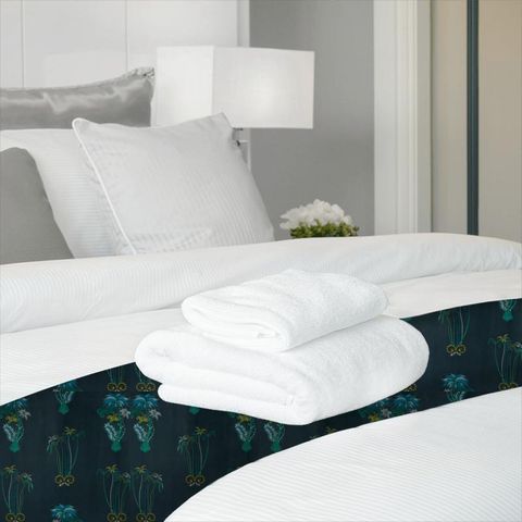 Jungle Palms Navy Velvet Bed Runner