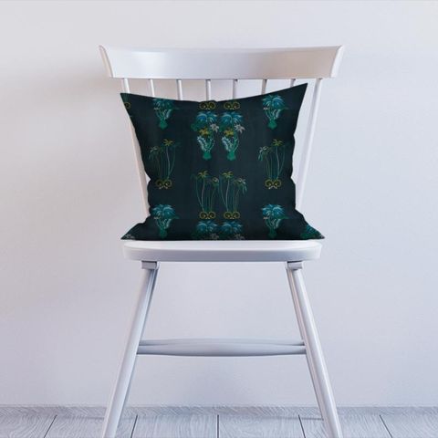 Jungle Palms Navy Velvet Cushion