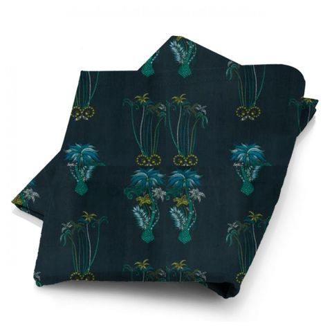 Jungle Palms Navy Velvet Fabric