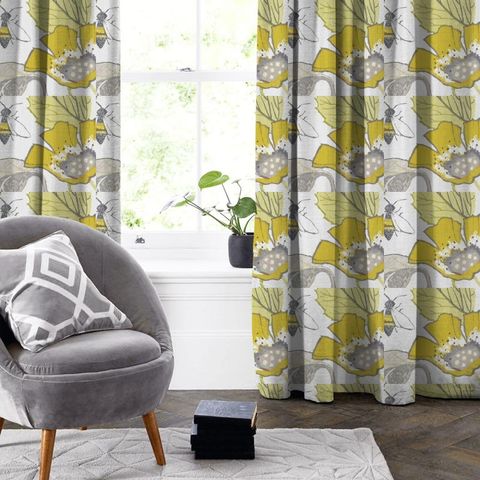 Lotus Chartreuse/charcoal Made To Measure Curtain