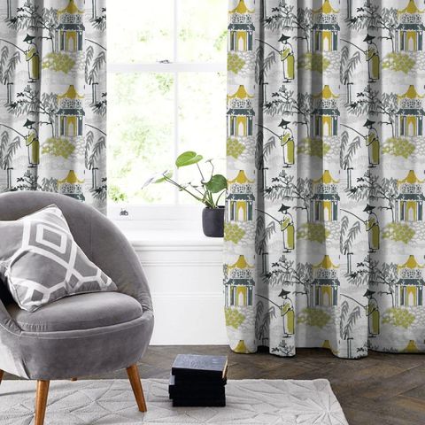Pagoda Chartreuse/charcoal Made To Measure Curtain